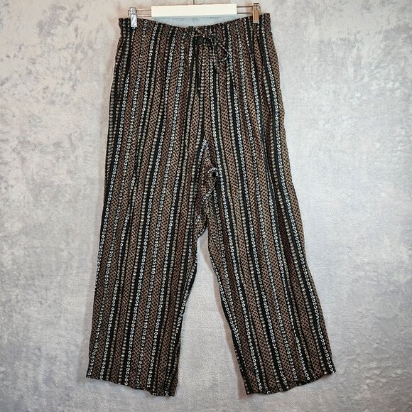 Sag Harbor Womens L Black & Brown Striped Patterned palazzo pants - Picture 1 of 13